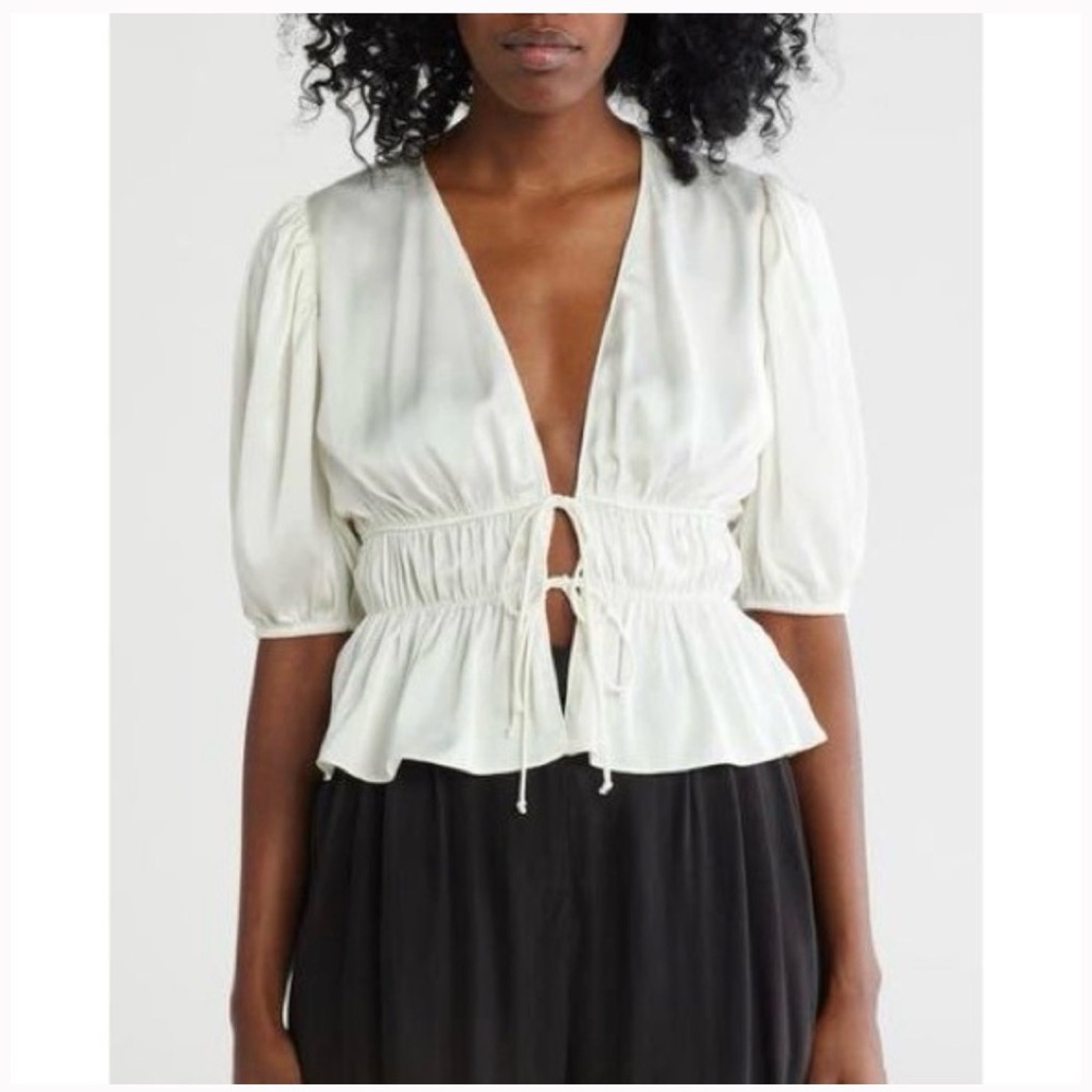 Wayf Ivory Puff Sleeve Blouse